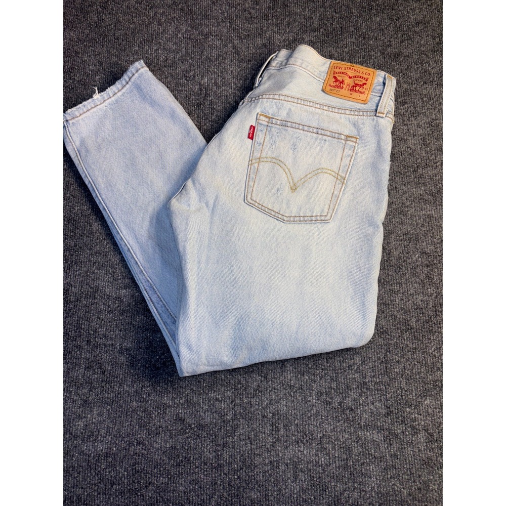 Levi's 501 Tapered Jeans Womens 32x28 Blue Denim Distressed Red Tab Light Wash